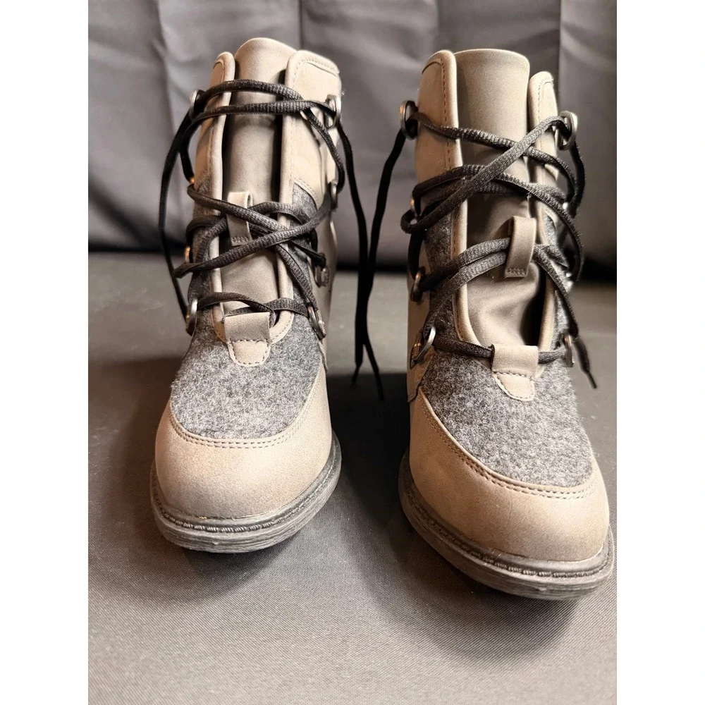 Sonoma Goods For Life Sugarglider Tan Grey Lace Up Block Heel Ankle Boot Women 8